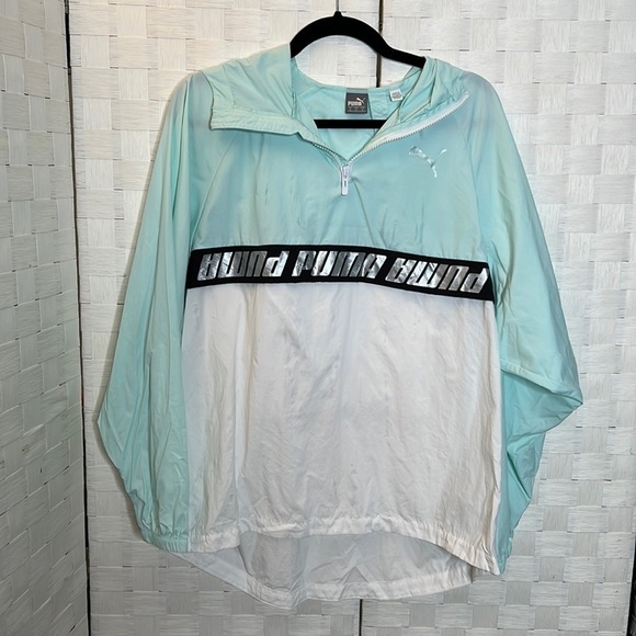 𝅺TEAL and White Women's Puma Wind Jacket SZ M - Picture 1 of 5